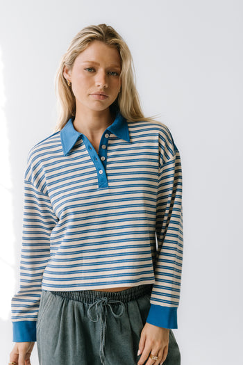 Kessie Striped Top in Blue - FINAL SALE