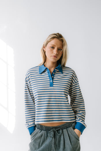 Kessie Striped Top in Blue - FINAL SALE