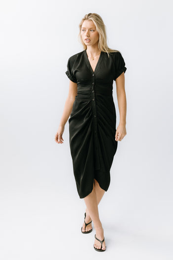 Opie Satin Midi Dress in Black