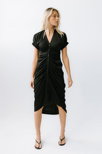 Opie Satin Midi Dress in Black