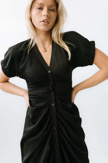 Opie Satin Midi Dress in Black