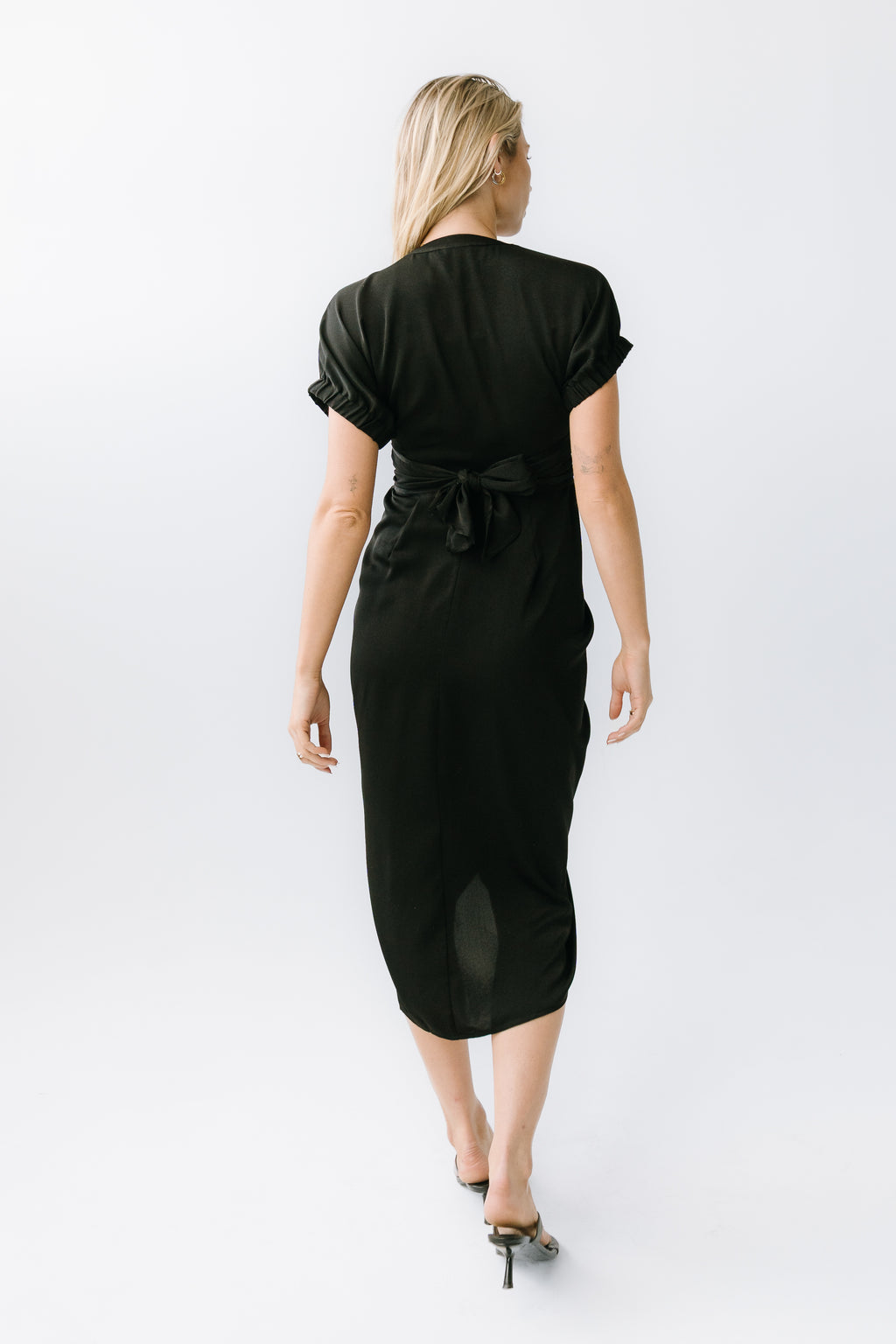 Opie Satin Midi Dress in Black
