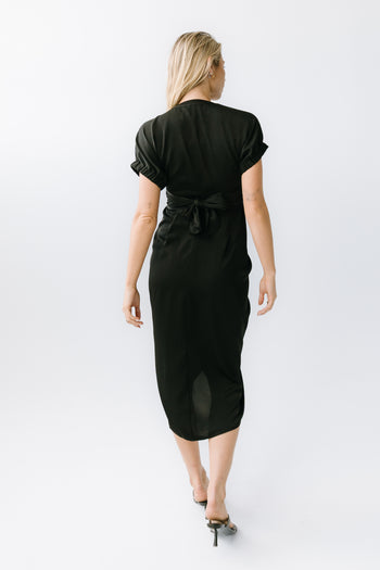 Opie Satin Midi Dress in Black