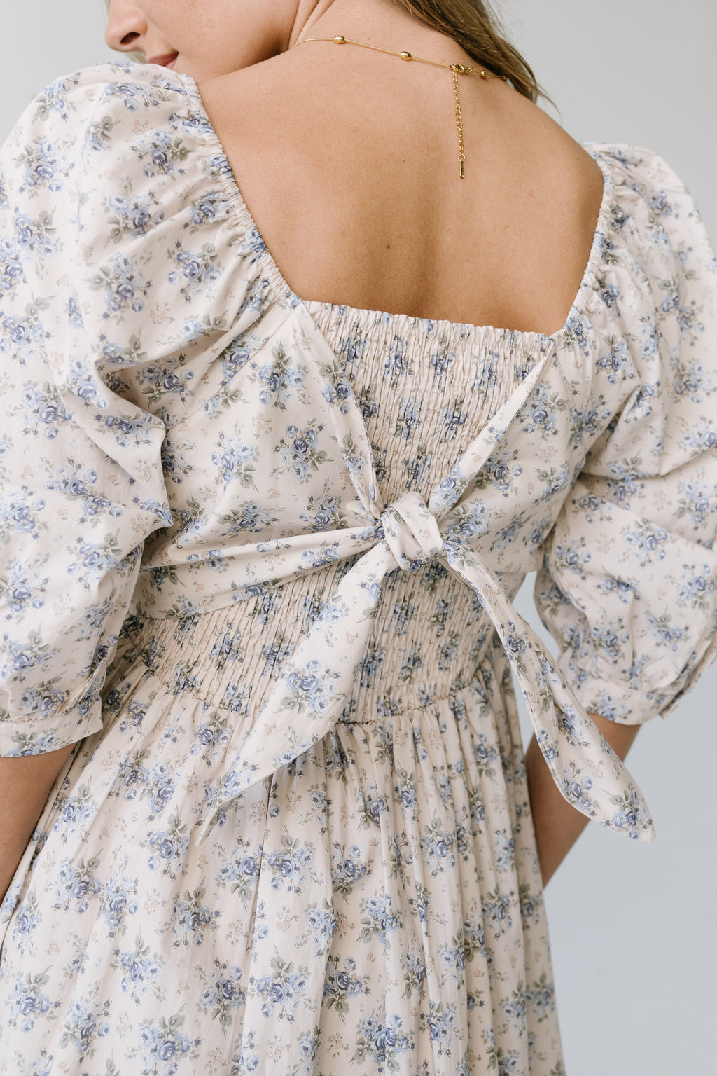 Gloria Floral Midi Dress in Ecru