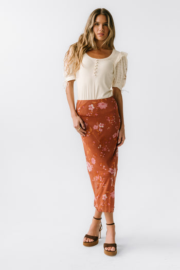 Carly Mesh Midi Skirt in Rust - FINAL SALE