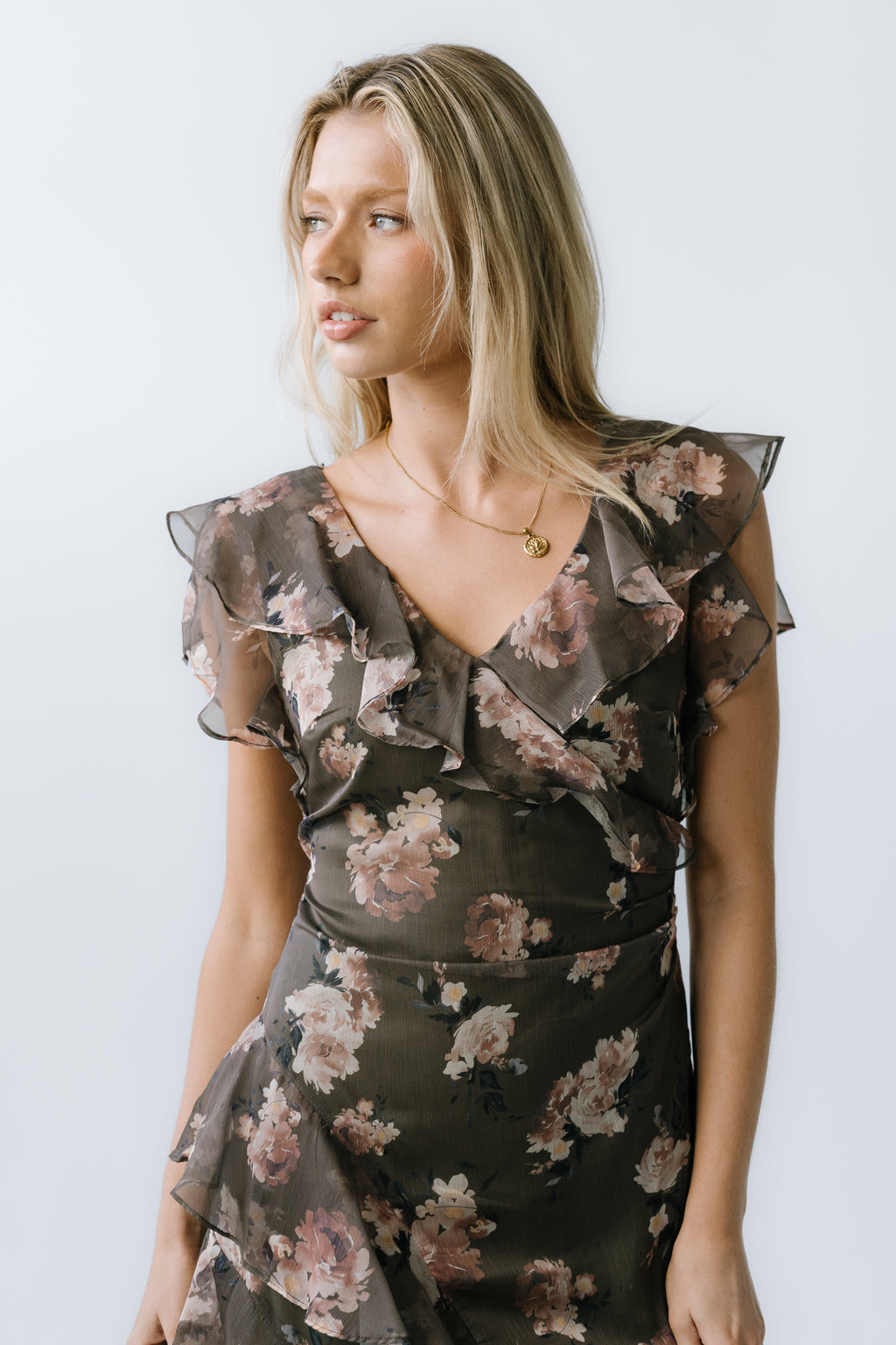 böhme Kensie Ruffle Maxi Dress in Olive