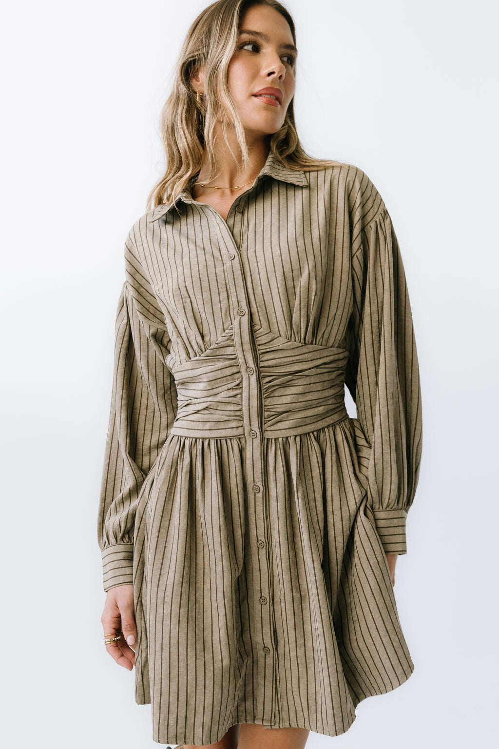 Lonnie Striped Mini Dress in Taupe - FINAL SALE