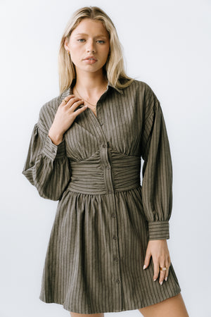 Lonnie Striped Mini Dress in Grey - FINAL SALE Lonnie Striped Mini Dress in Grey - FINAL SALE