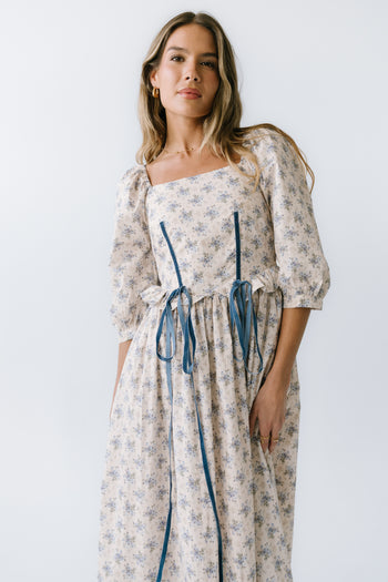 Gloria Floral Midi Dress in Ecru