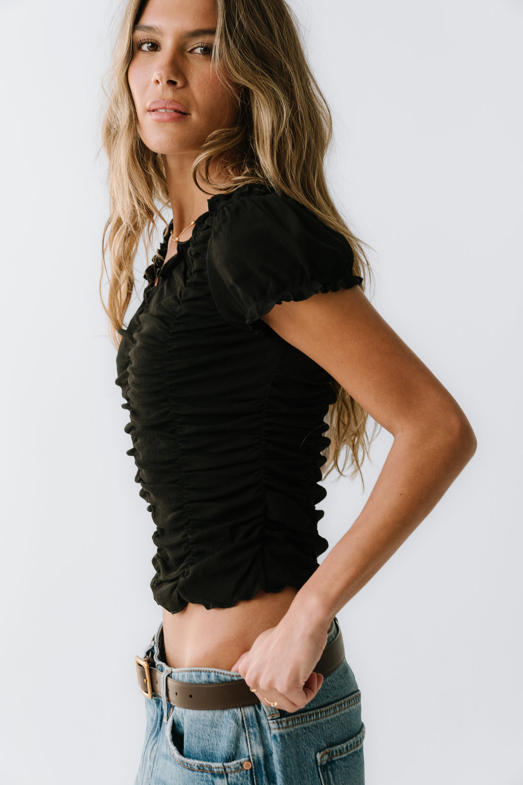 Regan Ruched Top in Black