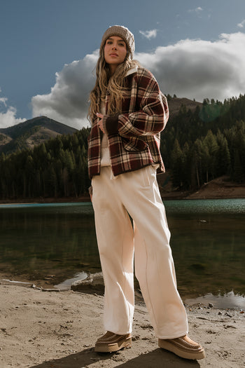 Malinda Mixed Media Baggy Pants in Cream - FINAL SALE
