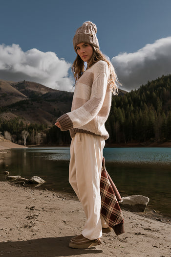 Malinda Mixed Media Baggy Pants in Cream - FINAL SALE