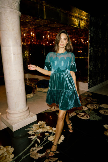 Banks Velvet Mini Dress in Teal