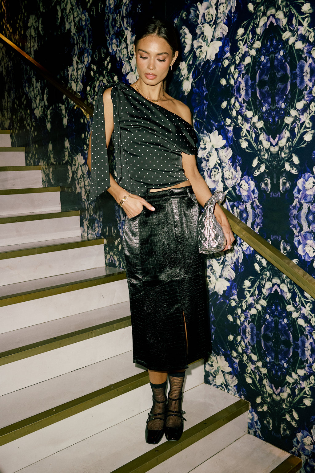 Walter Vegan Leather Midi Skirt in Black