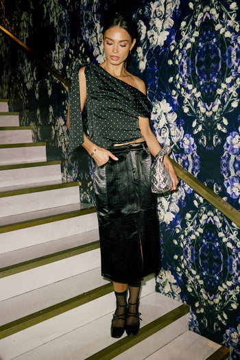 Walter Vegan Leather Midi Skirt in Black