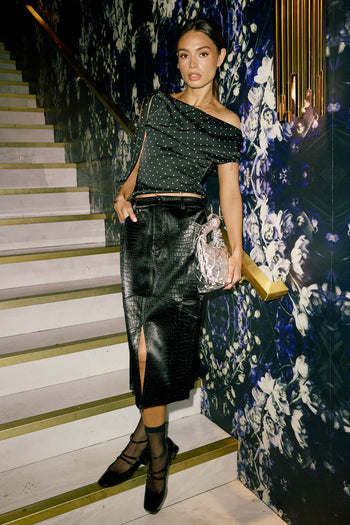 Walter Vegan Leather Midi Skirt in Black