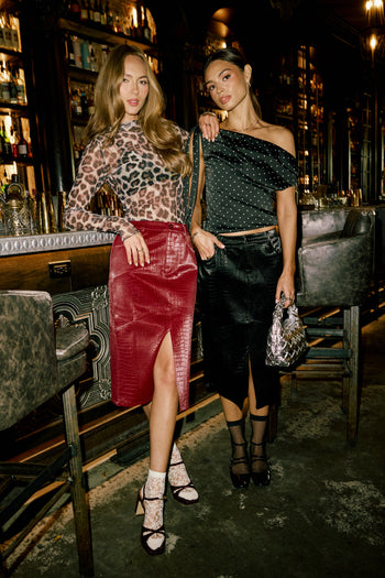 Walter Vegan Leather Midi Skirt in Wine