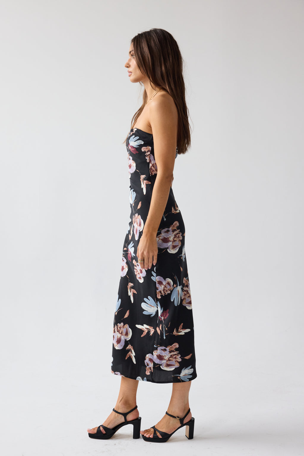 Kendall Strapless Midi Dress in Black L / Black