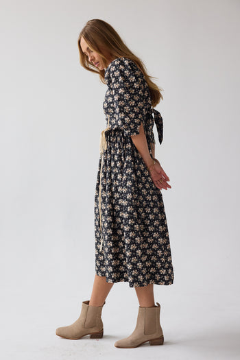 Gloria Floral Midi Dress in Black - FINAL SALE