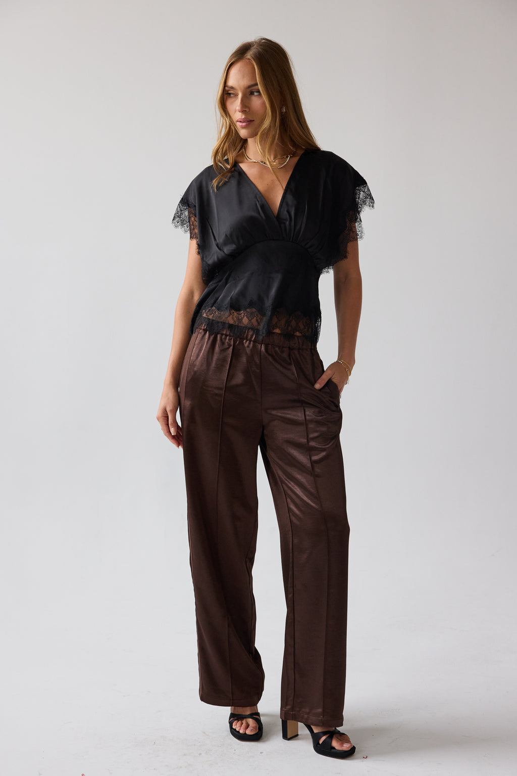 Chelsea Satin Blouse in Black