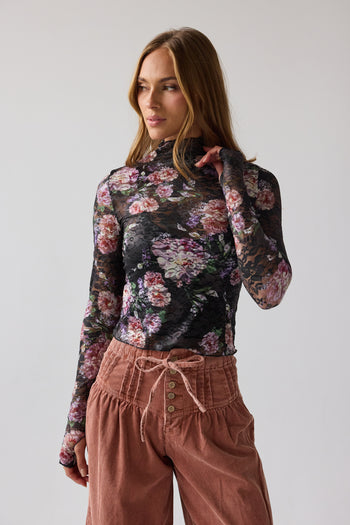 Winnie Floral Crinkle Top in Black - FINAL SALE