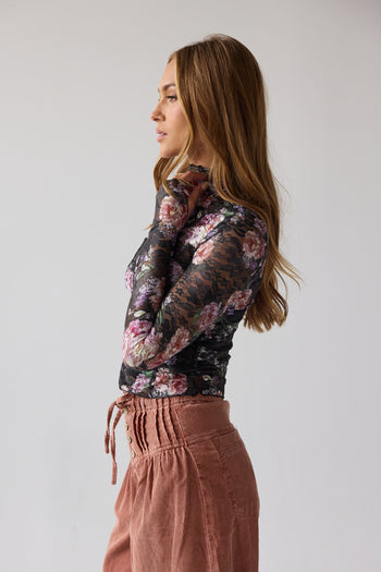 Winnie Floral Crinkle Top in Black - FINAL SALE