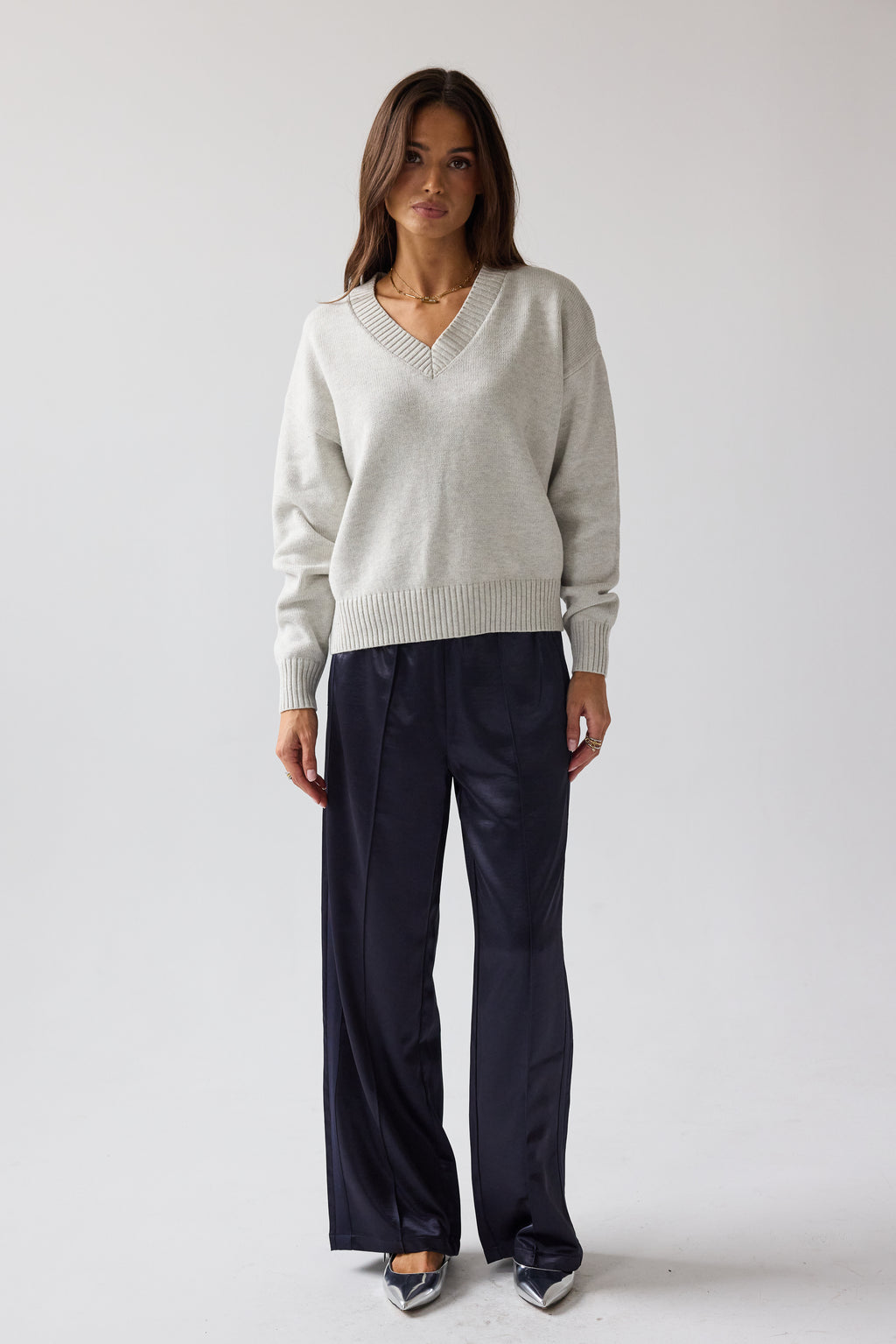 Adella Knit Sweater in Silver - FINAL SALE
