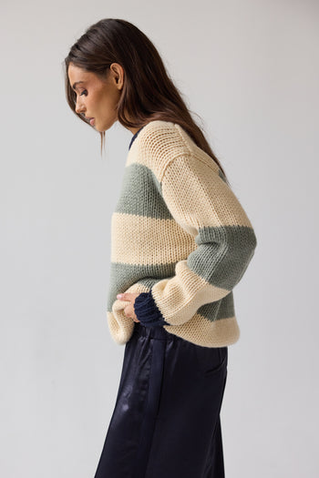 Jolene Striped Sweater in Navy