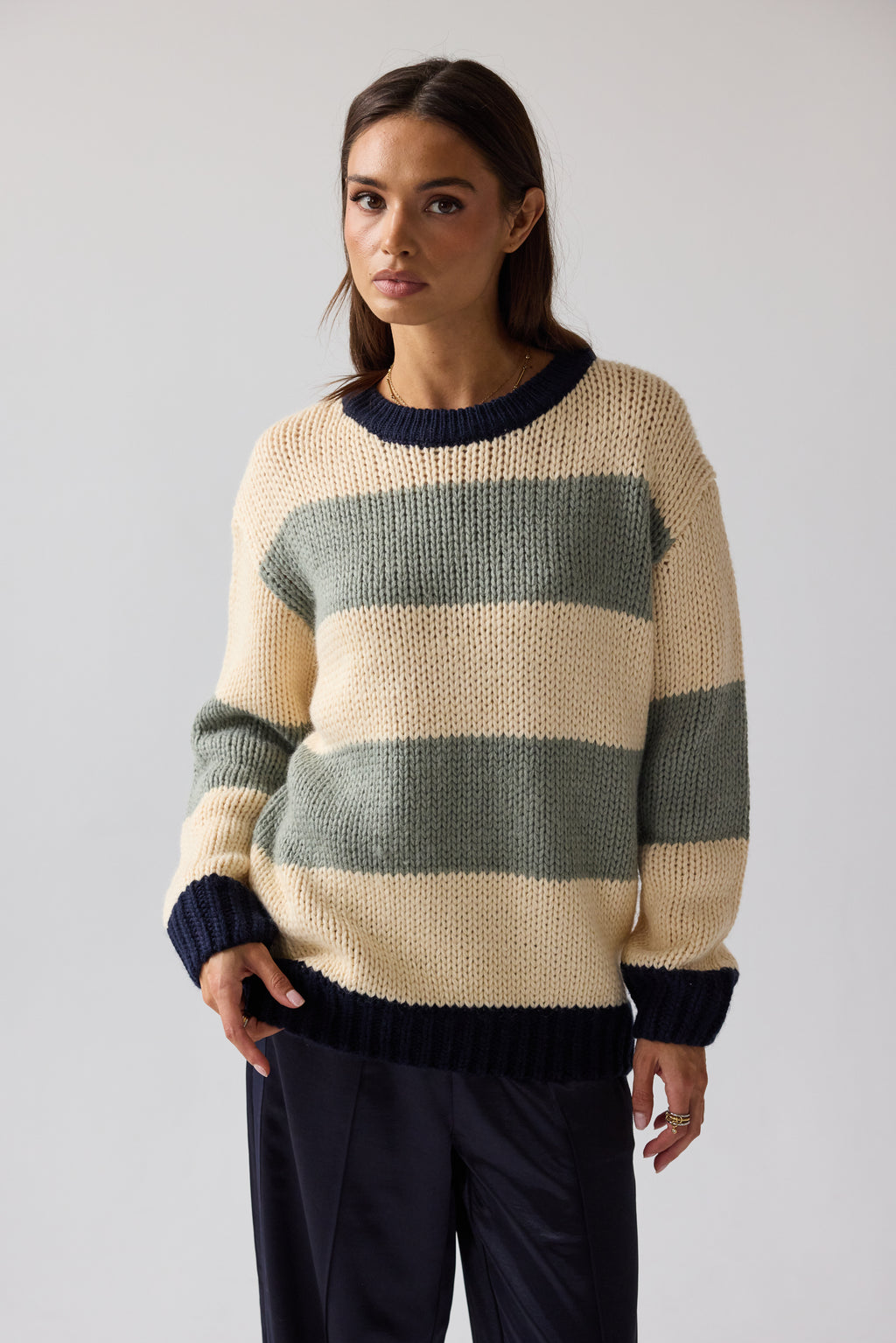 Jolene Striped Sweater in Navy