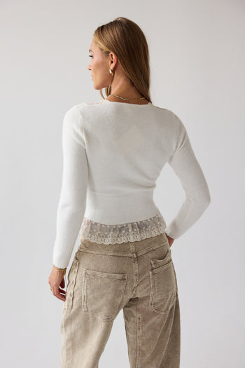 Angie Lace Trim Sweater in ivory