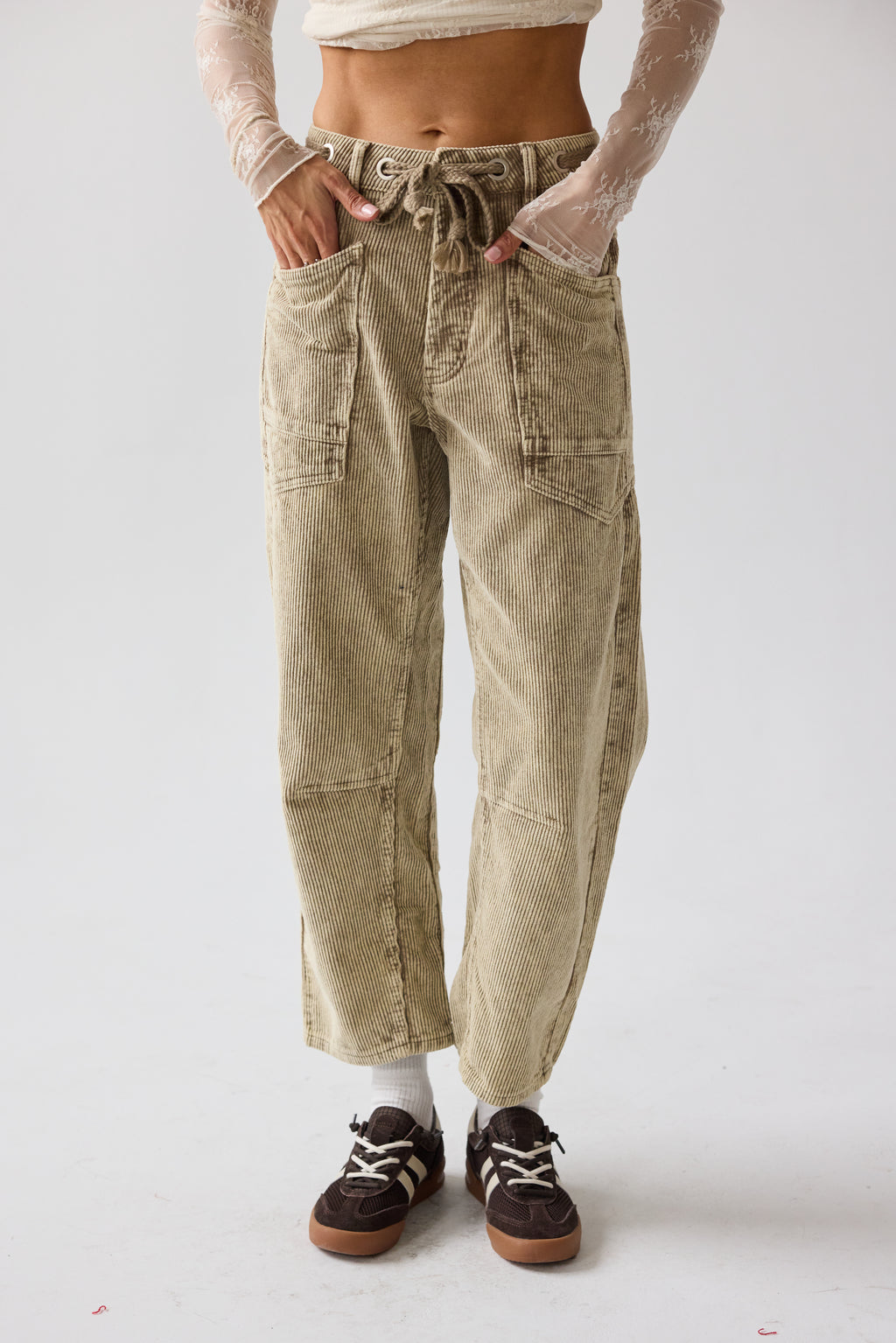Dana Corduroy Barrel Pants in Olive - FINAL SALE