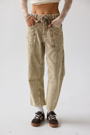 Dana Corduroy Barrel Pants in Olive - FINAL SALE