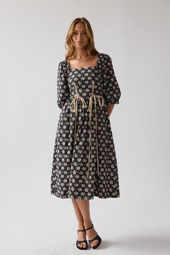 Gloria Floral Midi Dress in Black - FINAL SALE