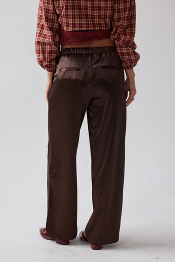 Gemma Satin Wide Leg Pants in Brown