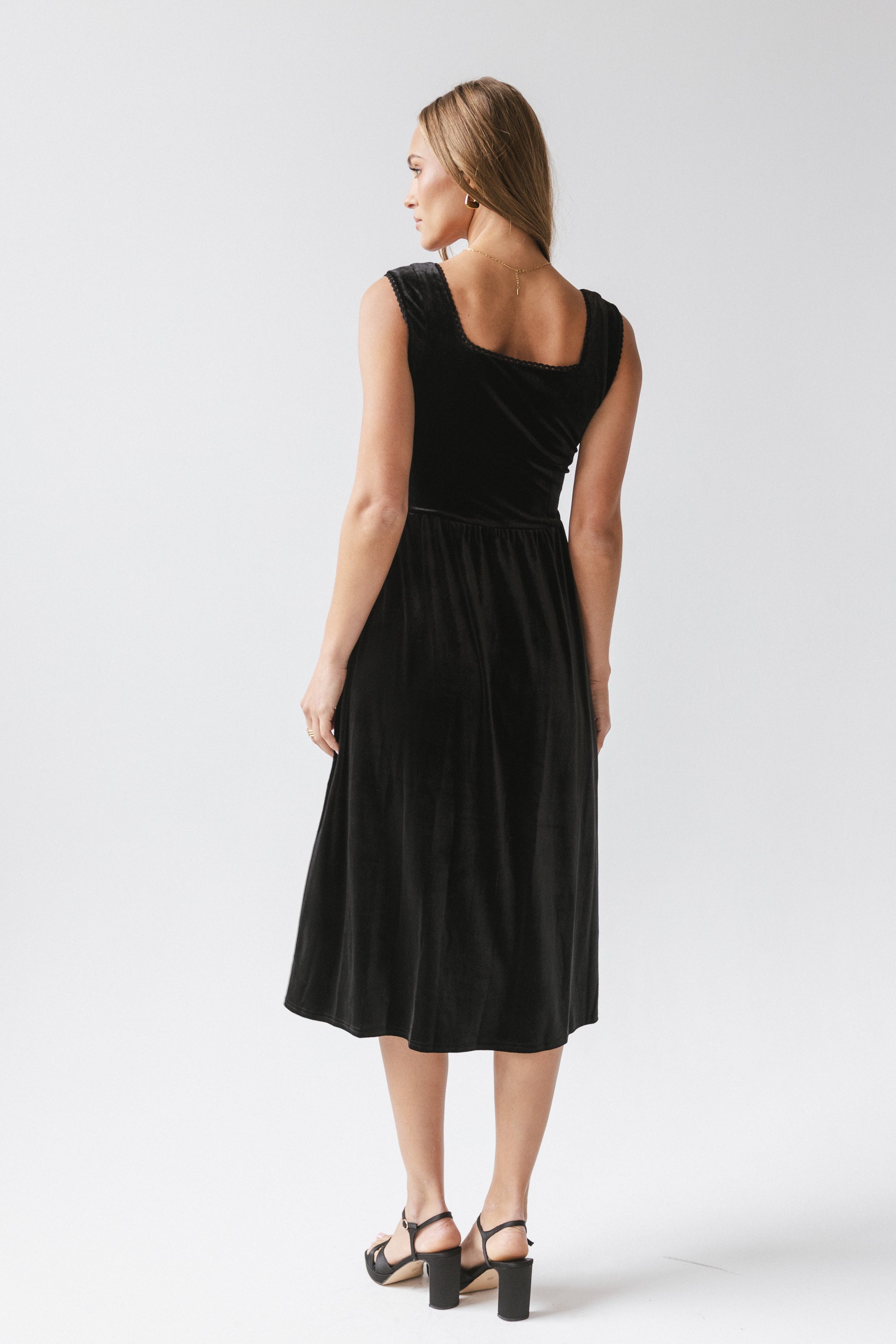 May Velvet Midi Dress in Black - FINAL SALE