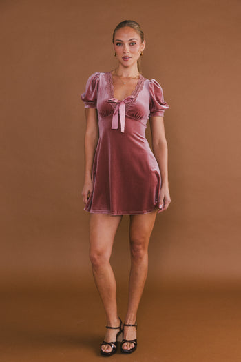 Roxanna Velvet Mini Dress in Mauve