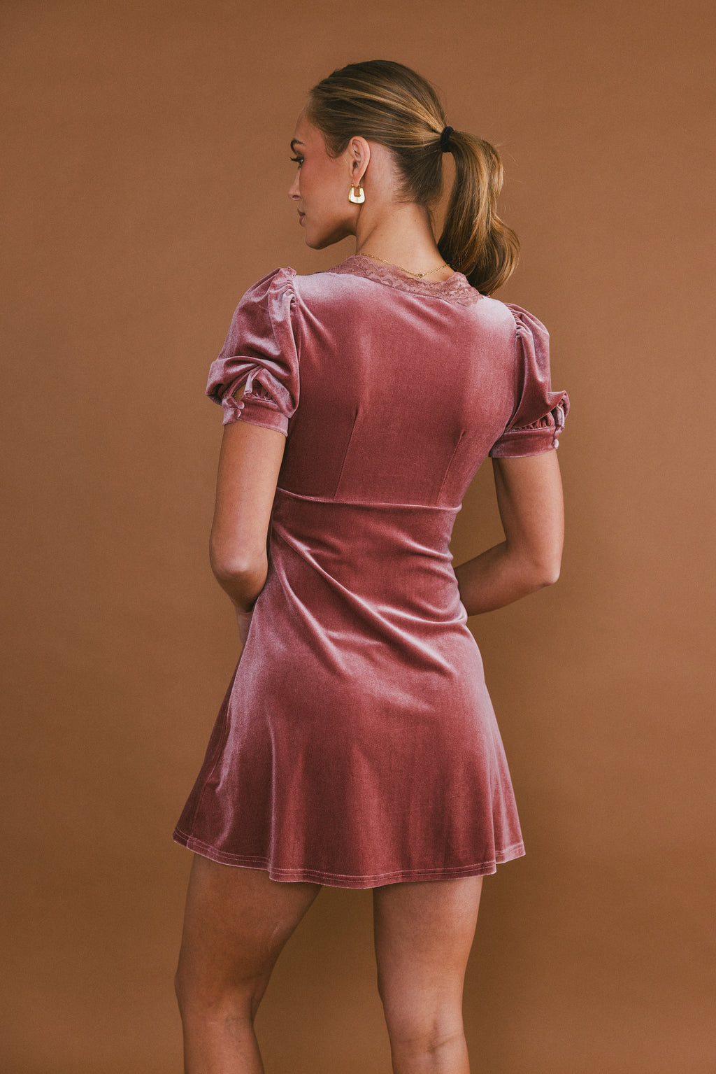Roxanna Velvet Mini Dress in Mauve