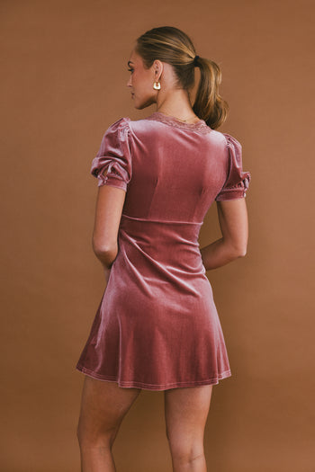 Roxanna Velvet Mini Dress in Mauve