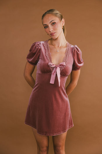 Roxanna Velvet Mini Dress in Mauve