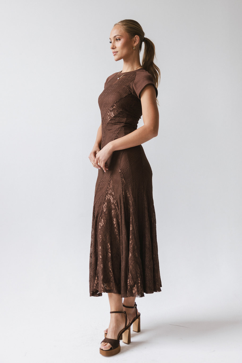 Kameron Lace Maxi Dress in Brown