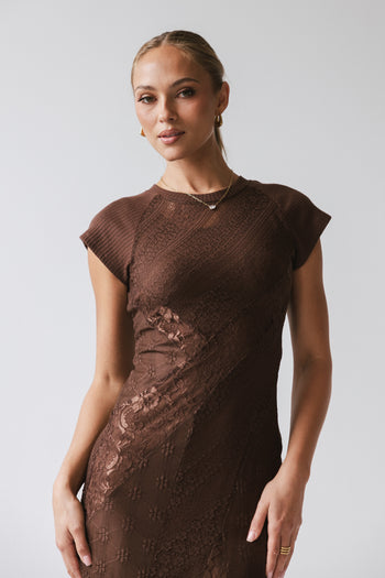 Kameron Lace Maxi Dress in Brown