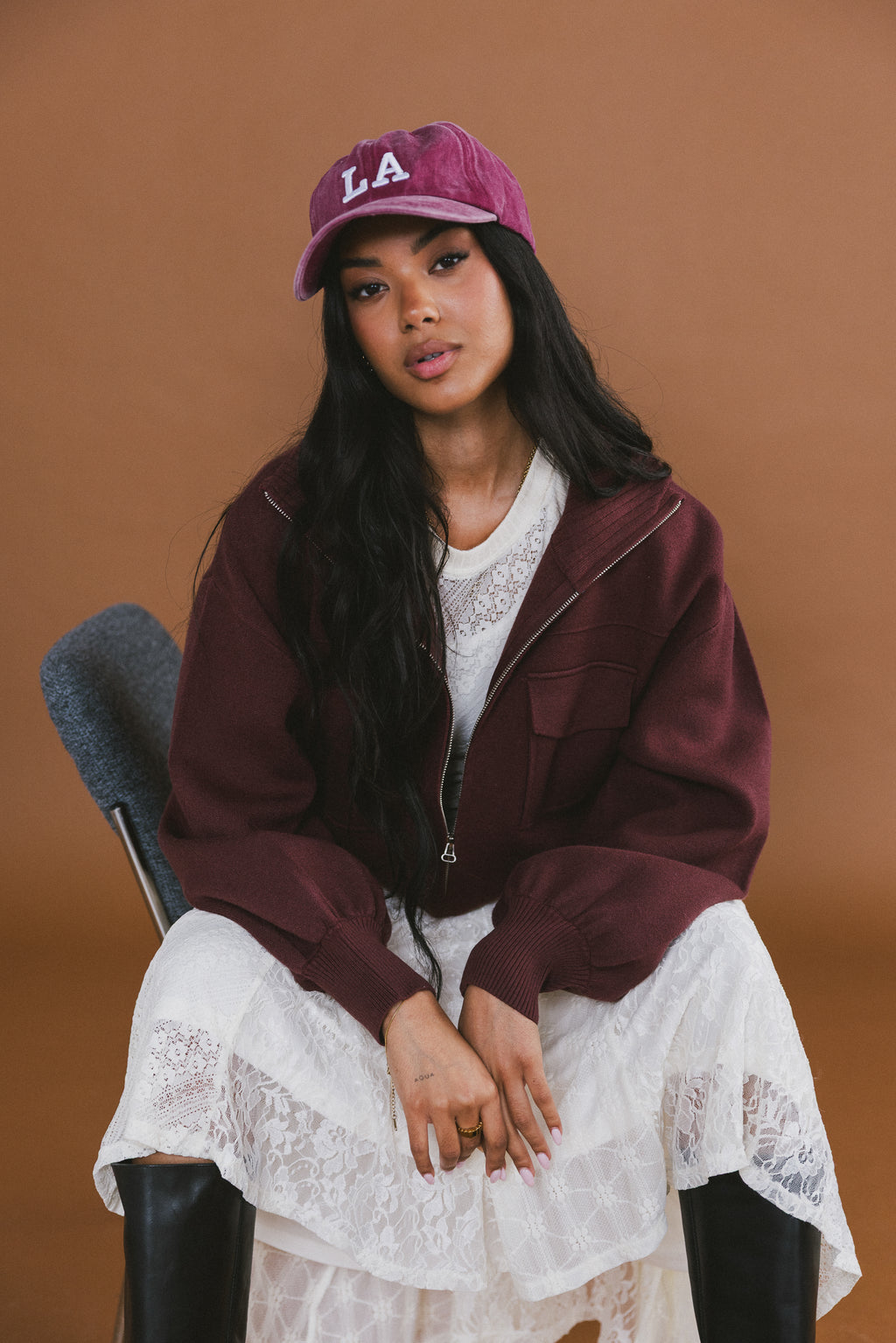 Markus Knit Bomber Jacket in Marsala - FINAL SALE