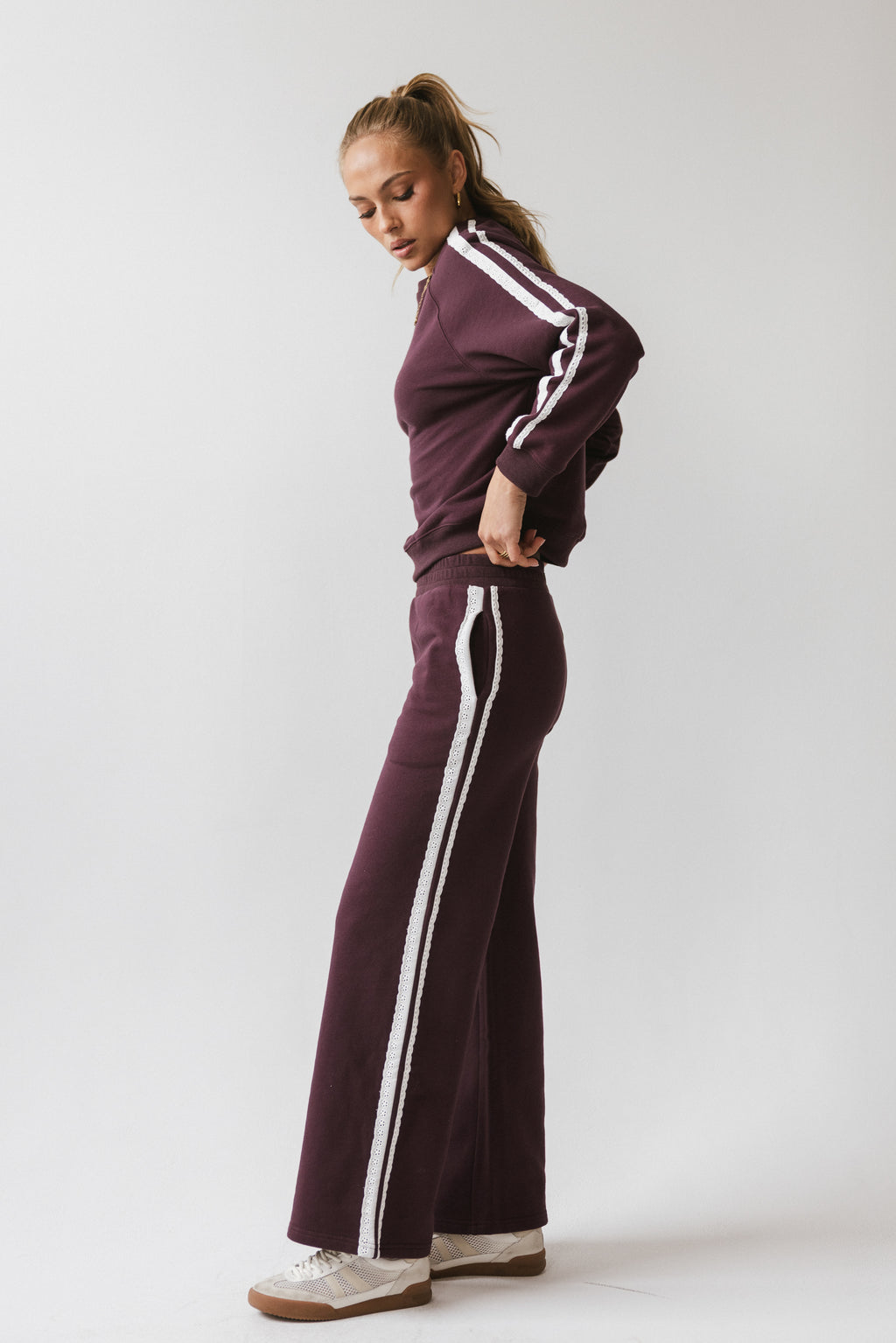 Mickey Wide Leg Jogger in Burgundy - FINAL SALE