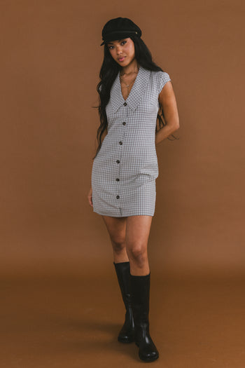 Mckenna Plaid Mini Dress in Grey