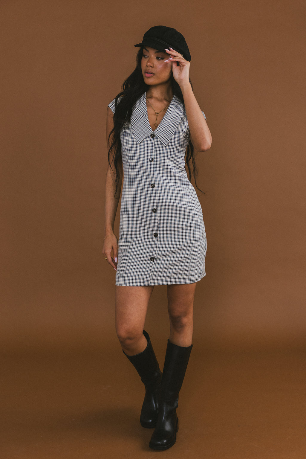 Mckenna Plaid Mini Dress in Grey