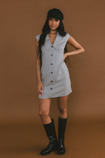 Mckenna Plaid Mini Dress in Grey