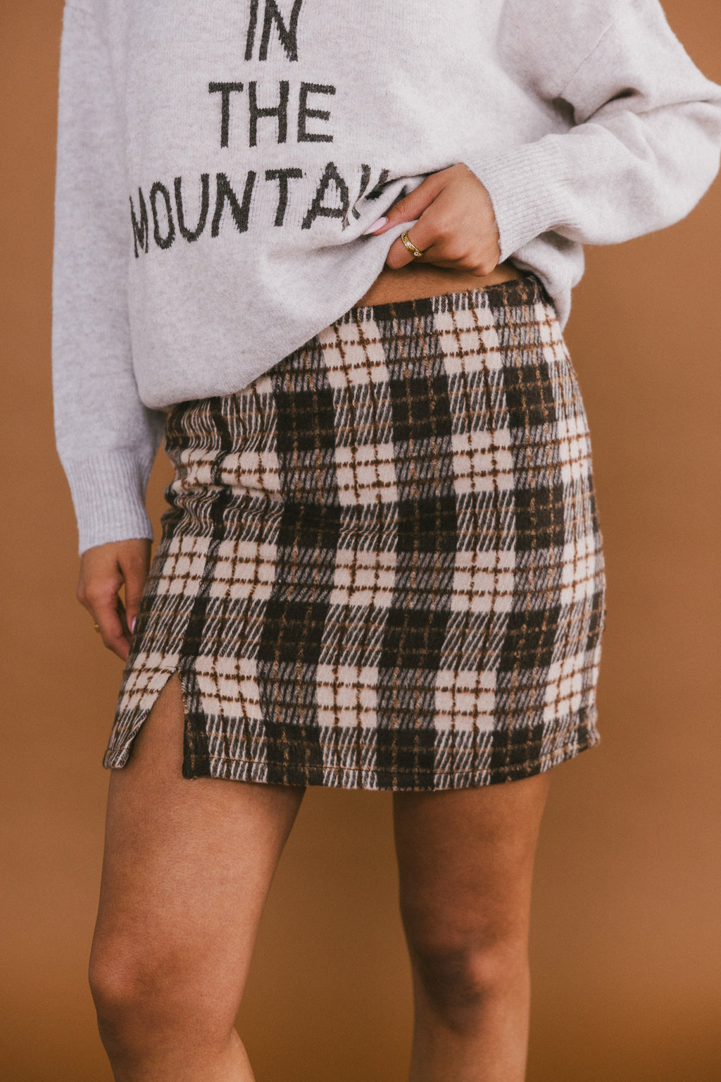 Callie Plaid Mini Skirt in Brown