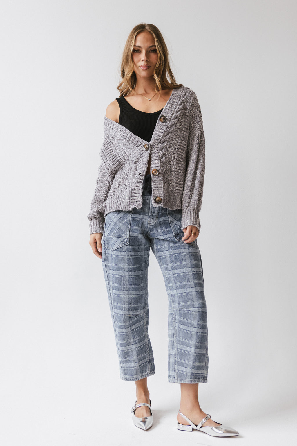 Judy Plaid Barrel Jeans