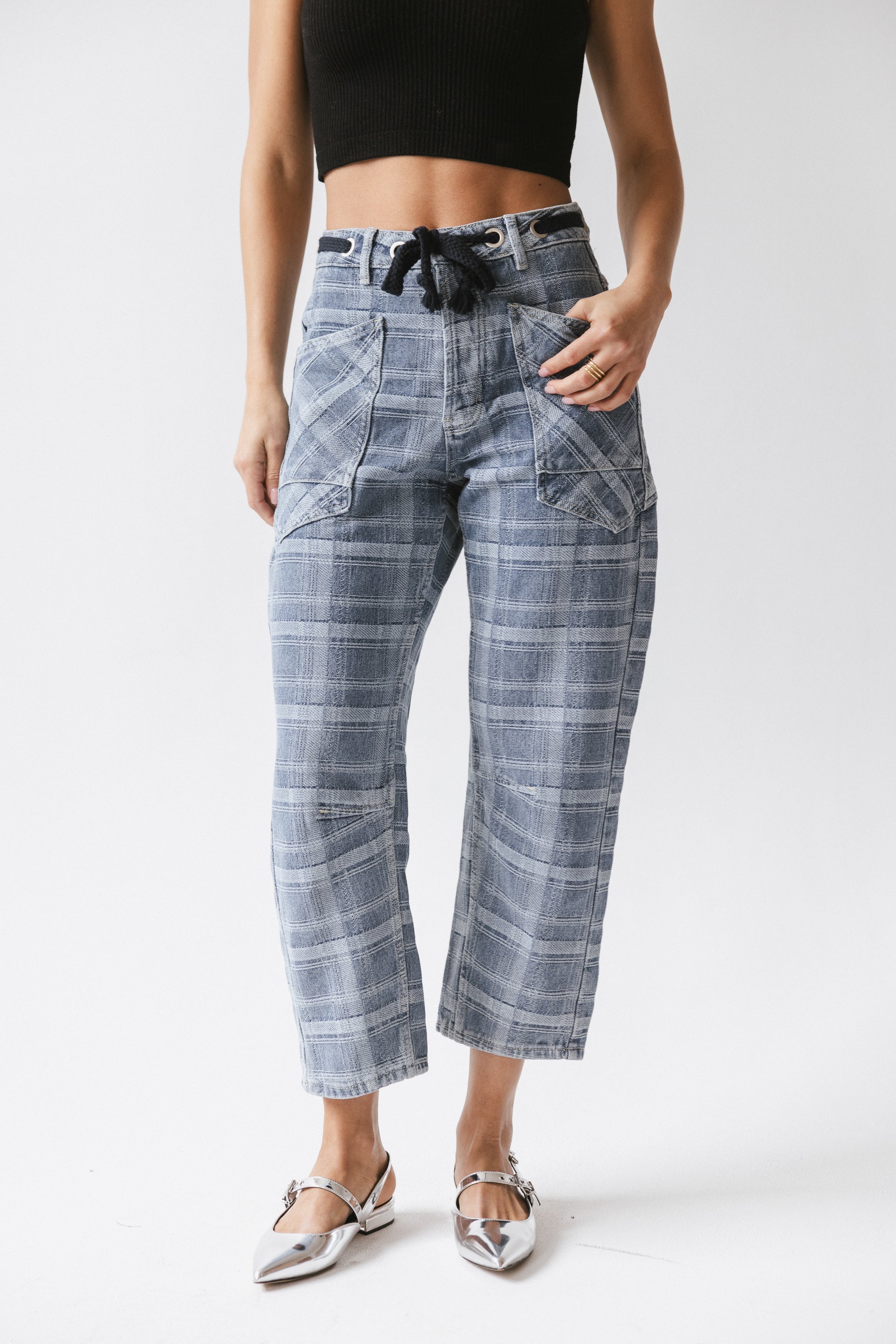Judy Plaid Barrel Jeans Judy Plaid Barrel Jeans