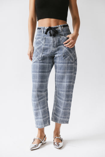 Judy Plaid Barrel Jeans